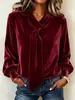 Roupas Femininas Transfronteiriças Europeias e Americanas Outono/Inverno 2026 Novo Veludo Design de Moda Sentido Fita Blusa Feminina Camiseta Lisa