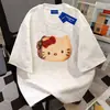 Camiseta de Algodón Puro Pesado de Nicho para Verano Personalizada Holgada Perezosa Adelgazante Tie-Dye Cuello Redondo Manga Corta Tops para Pareja para Hombres y Mujeres