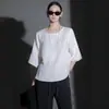 Camisa Elegante e Intelectual de Estilo Francés con Mangas Medias de Tencel Lino para Mujer, Top Versátil con Cuello Redondo, Nuevo Modelo Primavera/Verano