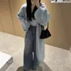 Suéter Cardigan Feminino Estilo Doce e Preguiçoso Coreano Manga Lanterna Grande Padrão Casca de Árvore Outono e Inverno Comprimento Médio Jaqueta de Tricô Elegante