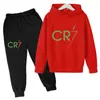 Suéter infantil europeu e americano para primavera e outono com estampa da letra Cr7, conjunto infantil de duas peças, logotipo personalizável