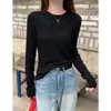 Suéter de Punto de Cuello Redondo para Mujer 2026 Primavera Otoño Moda Elegante Versátil Adelgazante Corto de Manga Larga Tejido