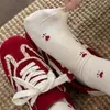 Calcetines de otoño estilo coreano para mujer, calcetines nuevos de dibujos animados de cordero, bloques de color, de media pantorrilla, algodón, lindos, estilo preppy, sin costuras y con diseño de volantes