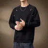 Sudadera de manga larga estilo americano de alta gama para hombre, corte holgado con diseño de paneles de color contrastante, nueva camiseta casual de cuello redondo para otoño