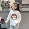 Roupa Infantil 100% Algodão para Meninas Camiseta de Manga Longa 2026 Menina de Desenho Animado Primavera e Outono Gola Redonda Crianças Médias e Grandes Camiseta Básica Tendência