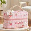 Bolsa de Cosméticos Grande de Nuevo Estilo Ins con Cuadros de Fresas, Estilo Lindo, Bolso de Hombro, Bolso de Mano, Neceser
