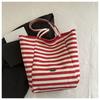 Bolsa Tote Listrada de Lona Usável de Ambos os Lados 2025 Nova Bolsa Tote Estilo Preguiçoso Bolsa de Ombro Casual Bolsa Tote de Grande Capacidade