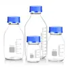 Botella de reactivo transparente marrón tapa azul botella de seda botella de rosca botella sellada 100 250 500 1000 ml botella de vidrio