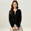 2025 Novo Cardigã Slim de Tricô de Caxemira com Zíper Feminino Gola Redonda Temperamento Manga Raglan Elegante Manga Longa Roupa Exterior