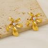 Brincos de Aço Inoxidável Dourado com Flor e Pérola, Moda Europeia e Americana para Mulheres, Joias de Luxo Leve, Brincos de Zircônia