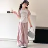 Conjunto Deportivo Casual para Niñas, Conjunto Elegante de Verano para Niños Mayores, Conjunto de Dos Piezas con Camiseta de Manga Corta y Pantalones Cargo