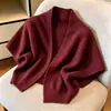 Chal de punto suave y pegajoso para mujer, prenda exterior de otoño e invierno, cárdigan estilo capa, bufanda versátil, chal para hombros de doble uso, elegante cobertura de hombros de color liso