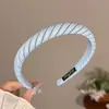 Faixa de Cabelo Simples Estilo Coreano com Vibe Universitária, Xadrez Azul Listrado, Toque de Luxo, Coroa Alta, Acessório de Cabelo Esponja Fresco