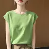 Top fino de verano sin mangas de color liso con pequeñas mangas volantes, top básico de cuello redondo, camiseta sin mangas fina, camisa de punto para mujer