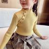 Camiseta Básica de Cuello Alto Medio para Niñas 2025 Otoño Suave Cera Tejido para Niños Tejido Color Puro Versátil Top para Niña Pequeña