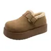 Sapatos Birkenstock Inverno Plus Veludo Sola Grossa Uso Externo Sapatos de Algodão Femininos 2026 Novo Estilo Plus Veludo Quente Botas de Neve Femininas Sola Grossa Aumento de Altura