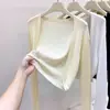 Cardigan Tricotado de Seda Gelada Fresco para Mulheres no Verão, Peça Externa Fina, Camisa com Proteção Solar para Ar Condicionado com Saia de Suspensório, Top Curto de Manga Longa
