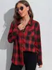 Nueva Camisa a Cuadros Vintage Roja y Negra Transfronteriza Otoño/Invierno 2026 para Mujer, Holgada, Adelgazante, de Manga Larga, Top Versátil