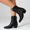 Tallas 40-48 Estilo Europeo y Americano Aliexpress Tacón Grueso Talla Extra Grande Botines Cortos Botas de Cuero para Mujer Otoño e Invierno Amazon Tacones Altos