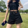 Shorts de Mezclilla Negros para Mujer, Nuevo Estilo de Verano, Ropa Corta para Viajes Diarios, Estilo Dulce, Fresco y Sexy, Shorts Ajustados de Cintura Alta de Corte A Holgado
