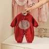Nuevo Estilo Otoño Romper Mono Rojo de Doble Capa Luna Llena Ropa para Bebés Niños Pequeños Traje para Gatear Cálido