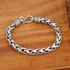 Pulseira Masculina de Prata Cobre Banhado a Prata Vintage Fashionável Pulseira Trançada Torcida Masculina para Presente de Aniversário de Namorado Joias