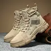 48 Tamanho Grande Transfronteiriço Primavera e Outono Camuflagem Roupa de Trabalho Calçados Jovens Tendência Sapatos de Lona de Cano Alto Botas do Deserto Botas Curtas Botas Calçados Masculinos