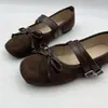 Sapatos Mary Jane retrô de camurça transfronteiriços, nova coleção 2026, bico fino, bico redondo, laço, tira única, sola plana, sapatos femininos