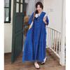 Vestido Azul de Bolinhas para Mulheres Verão 2025 Novo Estilo Férias Design Super Bonito Aparência Ligeiramente Gordinha e Emagrecedora Cobre a Barriga Saia Longa