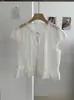 Kekezoon Camisa Transparente de Manga Corta, Cuello Redondo Fruncido, de Botones, Top 8320