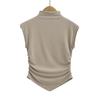 Camiseta de manga corta con cuello semi alto de puro deseo, diseño ajustado para chica hot con cintura plisada, top base corto fino irregular