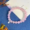 Pulsera de Cristal Rosa Natural de 8 mm para Mujer Colgante de Fortuna Plateado Pulsera de Círculo Único Pulsera Venta al por Mayor Elemento de Fortuna