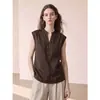 Sitio web independiente Amazon transfronterizo nuevo de verano sin mangas a cuadros tipo lino para mujer, top casual holgado, chaleco