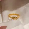 Anel Feminino Dourado Imitação com Laço de Renda Estilo Princesa Ballet Francês Anel de Dedo Indicador Anel Aberto Atacado