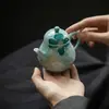 Bule de Chá Pintado à Mão Arita-Yaki Mingzhishan, Bule de Chá Cerâmico Azul Lago Nublado com Desenho Floral Branco, Filtro de Furo Esférico
