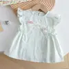 Nova Roupa de Verão para Meninas Conjunto de Bolinhas com Manga Sino Pequena Calça Wide-Leg com Babados para Meninas Conjunto de Duas Peças Respirável Moda Infantil