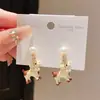 Brincos Criativos de Cachorro com Pérola de Imitação Zircônia Gotejamento de Óleo Agulha de Prata Moda Doce Infantil Elegante High-End para Mulheres