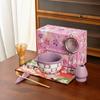 Conjunto Matcha Rosa Tigela de Matcha com Bico Conjunto de 7 Peças Caixa de Presente de Cerâmica Colher de Chá Série Transfronteiriça Caixa Colorida