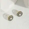Pendientes Exquisitos de Circonita Azul Marino Sencillo, Pendientes Redondos con Forma de Escudo Femeninos de Aguja de Plata 925, Mayorista de Fabricante Cristal