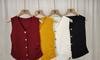 Chaleco Cardigan de Punto sin Mangas con Cuello Estilo Coreano para Mujer con Diseño de Pliegues, Corte Ajustado y Se Puede Usar por Fuera para Personas Bajas
