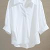2026 Nueva Camisa Blanca de Manga Corta a la Moda Estilo Francés Chic Holgada con Mangas de Linterna para Mujer