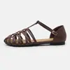 Sandálias Romanas Planas Tecidas Biqueira Brilhante Retro Tira Única Vazado Fada Moda Sapatos Femininos E2038-5