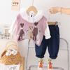 Traje de otoño para bebé, ropa infantil de estilo extranjero, ropa para bebé y niño, ropa de primavera y otoño para niña de un año, suéter de oso, conjunto de tres piezas