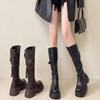 Botas Elásticas de Gama Alta por Encima de la Rodilla para Mujer 2024 Otoño e Invierno Nuevo Estilo Cierre Trasero Botas Altas de Suela Gruesa