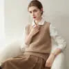 Chal de punto trenzado minimalista estilo coreano con cuello en V, 100% cachemira pura para mujer, suéter tejido, top sin mangas para superponer