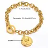 Pulsera Retro Europea y Americana de Acero Inoxidable con Hebilla de un Carácter Cabeza de Reina Moneda Conmemorativa Redonda Colgante Pulsera con Hebilla para Hombres y Mujeres