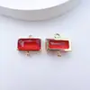 Colgante de diamante de color de cristal de doble colgante rectangular de cuatro garras que conserva el color, conector de cristal de tira larga para pendiente/collar DIY