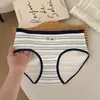 Calcinhas de Algodão Listradas Color Block de Cintura Média para Meninas, Amigáveis à Pele, Respiráveis, Antibacterianas, Ajustadas ao Corpo, com Borda Anti-Enrolamento