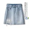 Nueva Falda de Mezclilla Estilo Chino para Mujer, Nueva Falda Corta Adelgazante de Cintura Alta con Bordado de Estilo Nacional para Figuras Petite