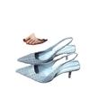 Sandalias de tacón alto estilo Chanel de alta gama con punta de aguja para mujer, novedad de verano 202, zapatos de una sola capa de talla grande con parte superior vacía y puntiaguda.